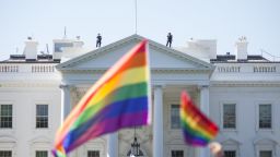 WASHINGTON, DC - JUNE 11:  Demonstrators carry rainbow flags past the White House during the Equality March for Unity and Peace on June 11, 2017 in Washington, D.C. Thousands around the country participated in marches for the LGBTQ communities, the central march taking place in Washington.  (Photo by Zach Gibson/Getty Images)