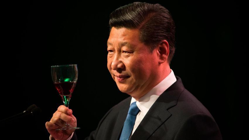 AUCKLAND, NEW ZEALAND - NOVEMBER 21:  Chinese President Xi Jinping raises his glass for a toast during his talk before lunch at SkyCity Grand Hotel on November 21, 2014 in Auckland, New Zealand.  President Xi Jinping is on a two day trip to New Zealand to have talks with New Zealand Government and business leaders in Auckland and Wellington.  (Photo by Greg Bowker - Pool/Getty Images)