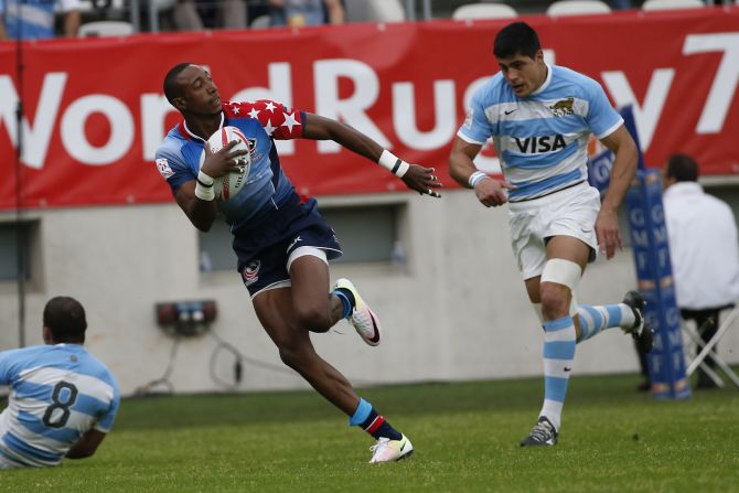 The speedster is thought to have clocked <a target="_blank" target="_blank">close to 10.5 seconds</a> over 100 meters. Since signing a contract with US sevens in 2014, Baker has set the rugby world alight bagging 170 tries in 189 matches on the Sevens World Series circuit.