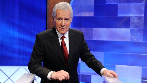 Game show host Alex Trebek poses on the set of "Jeopardy!" on April 17, 2010, in Culver City, California.