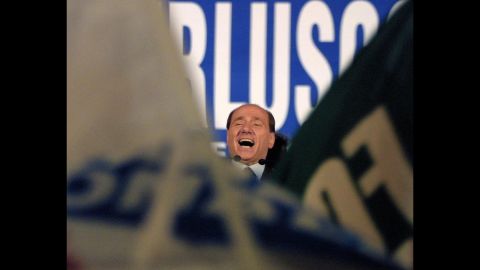 Berlusconi smiles during a rally in Rome on May 11, 2001. Two days later, he won the general election.