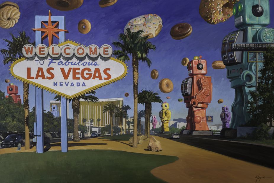 "Las Vegas" (2016). While Joyner's doughnuts are rarely central to his paintings, they can often be found in the background.