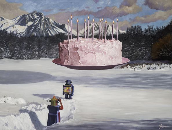 "Birthday Cake" (2015). Joyner's paintings occasionally feature other desserts, like cakes and frosted pastries.