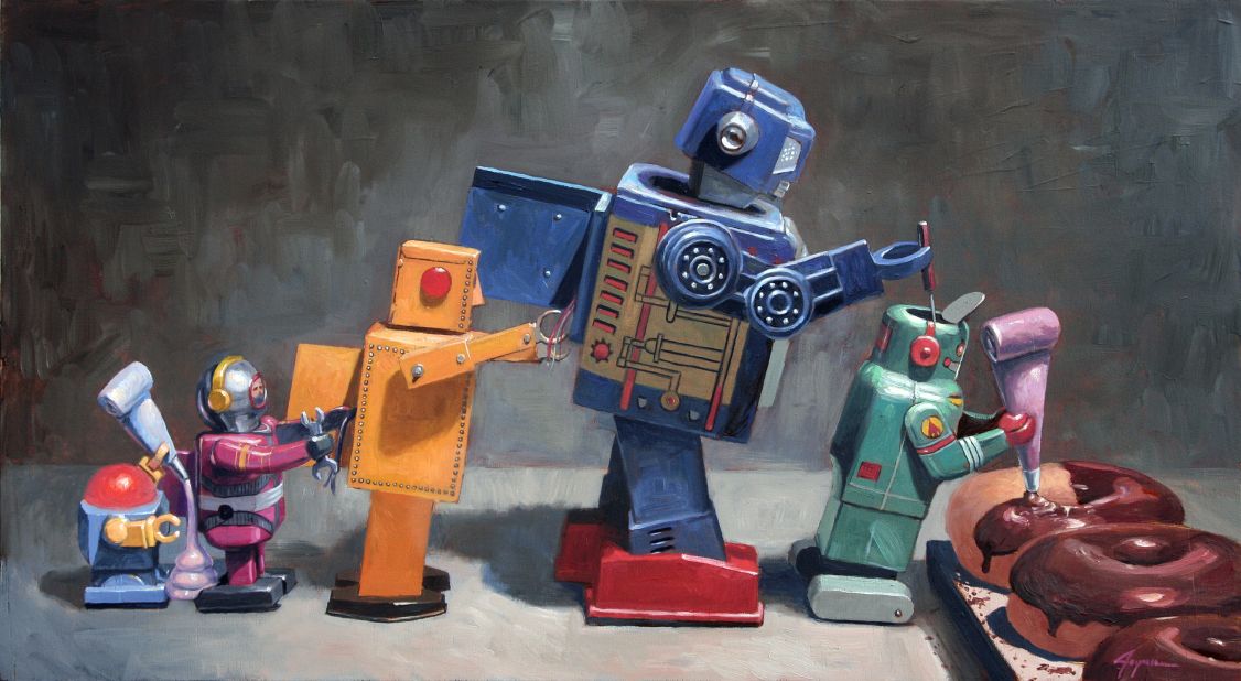"Unscheduled Maintenance" (2007). Joyner has been collecting vintage toy robots for more than 20 years.