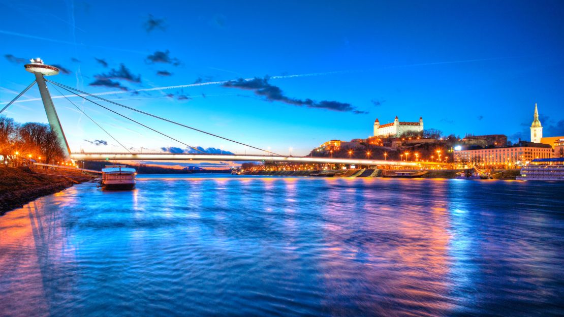 Bratislava's SNP bridge is one of  the capital city's most striking landmarks.
