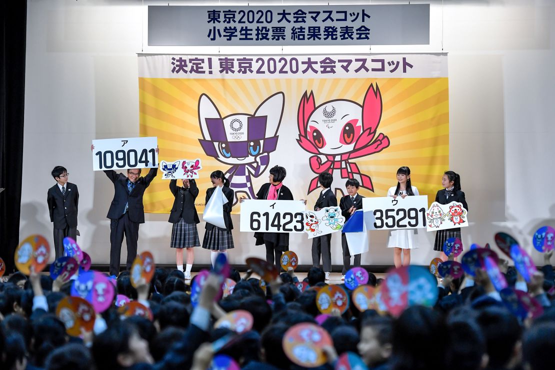 The characters designed by Ryo Taniguchi were revealed as the winners at Hoyonomori Gakuen School in Tokyo on February 28, 2018.