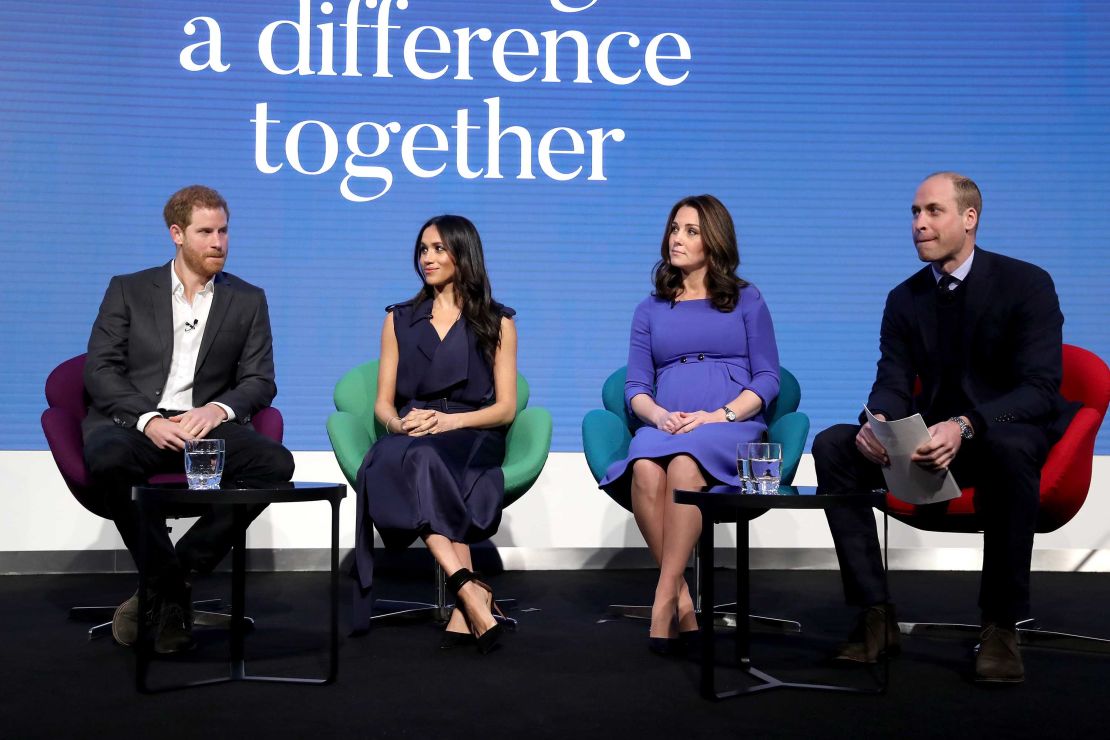 Prince Harry, Meghan Markle, Catherine, Duchess of Cambridge and Prince William, Duke of Cambridge attend the first annual Royal Foundation Forum held at Aviva on February 28 in London.
