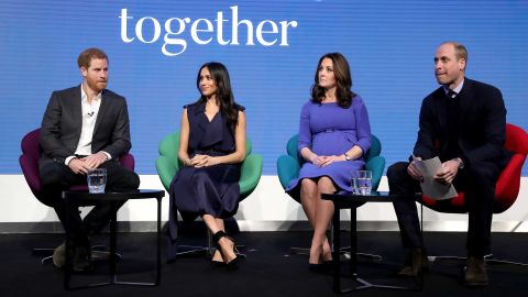 Prince Harry, Meghan Markle, Catherine, Duchess of Cambridge and Prince William, Duke of Cambridge attend the first annual Royal Foundation Forum held at Aviva on February 28 in London.