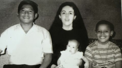 Former President Barack Obama as a child, right, with his mother  Ann Dunham, stepfather Lolo Soetoro and younger half-sister, Maya Soetoro during their time in Indonesia.