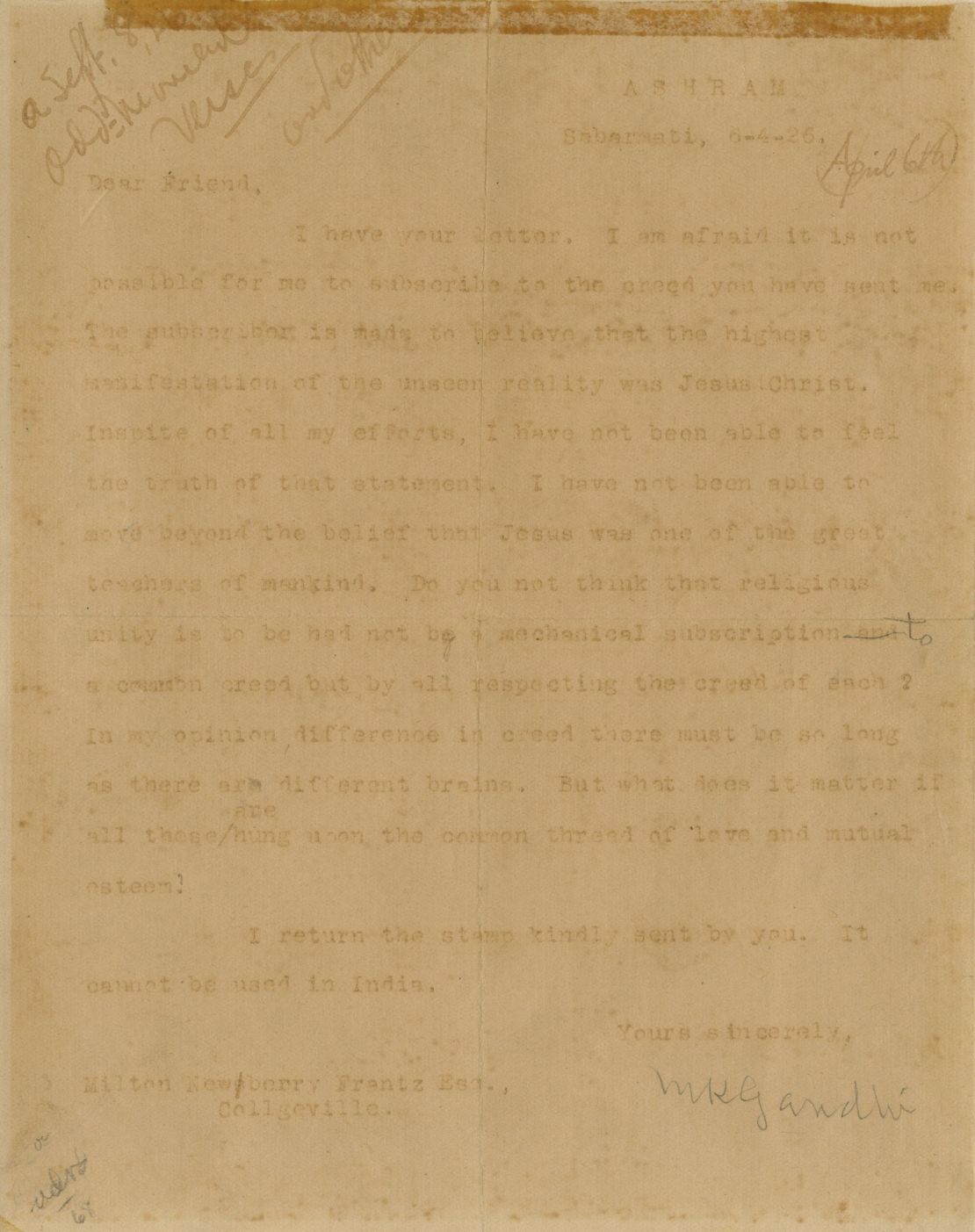 A portion of the letter, dated April 6, 1926. 