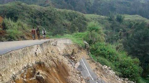 Damage to a road near Mendi in Papua New Guinea's highlands region on February 27.