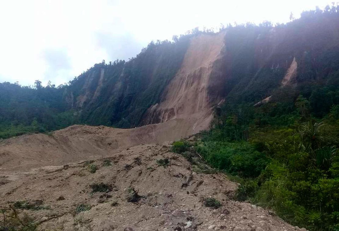 Debris from a massive landslide from Monday's earthquake covers an area in Tabubil township, Papua New Guinea.