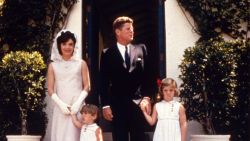 14th April 1963:  John Fitzgerald Kennedy (1917 - 1963), the 35th President of the United States, with his wife Jacqueline (1929 - 1994) and their children Caroline and John Jnr (1960 - 1999) on Easter Sunday at Palm Beach, Miami, Florida.  (Photo by MPI/Getty Images)
