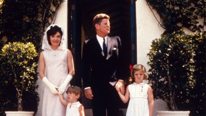 14th April 1963:  John Fitzgerald Kennedy (1917 - 1963), the 35th President of the United States, with his wife Jacqueline (1929 - 1994) and their children Caroline and John Jnr (1960 - 1999) on Easter Sunday at Palm Beach, Miami, Florida.  (Photo by MPI/Getty Images)
