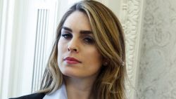 In this Feb. 9, 2018 photo, White House Communications Director Hope Hicks is shown during a meeting in the Oval Office between President Donald Trump and Shane Bouvet, in Washington. Hicks is scheduled to meet with the House intelligence committee Tuesday for a closed-door interview as part of the panel's Russia investigation. (AP Photo/Evan Vucci)