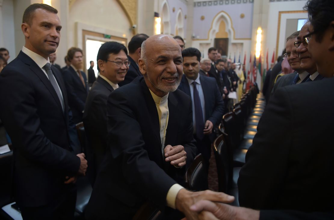 Afghan President Ashraf Ghani attends the second Kabul Process conference Wednesday at the Presidential Palace in Kabul.