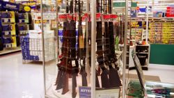 373812 01: Guns for sale at a Wal-Mart, July 19, 2000. Wal-Mart and one of their chief spokespeople, Rosie O''Donnell, are at odds over the issue of guns and whether they should be available at chain stores. (Photo by Newsmakers)