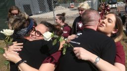 Parents and students of Marjory Stoneman Douglas High School Parkland, Fla., and community members receive a warm welcome as they stop at the site of the Pulse nightclub attack in Orlando, Fla., on Wednesday, Feb. 28, 2018, on their way back home from Tallahassee. (Red Huber/Orlando Sentinel/TNS via Getty Images)