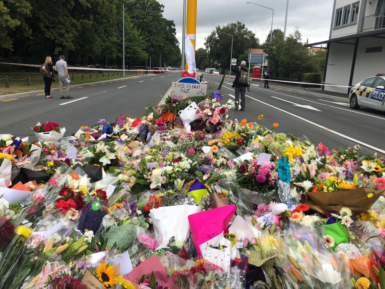 Tributes left to the victims at Hagley Park South, down the road from Al Noor mosque where one attack took place.