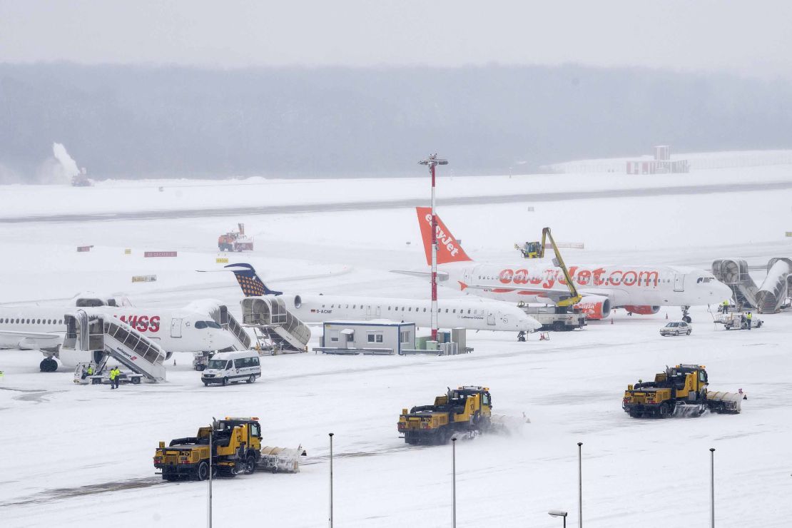 Geneva Airport in Switzerland was temporarily closed Thursday morning because of snow.