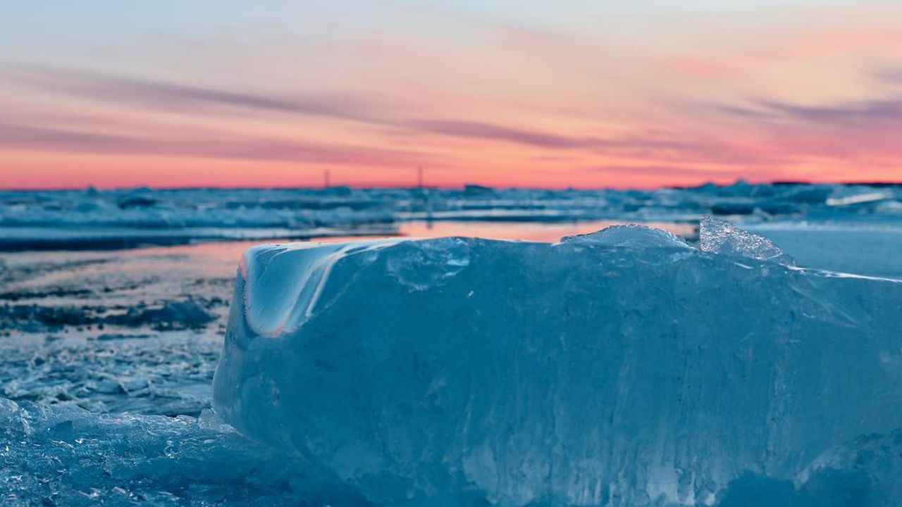 J. Ryan Macy took this photo of rare blue ice in the waters off Michigan's Mackinac Island.