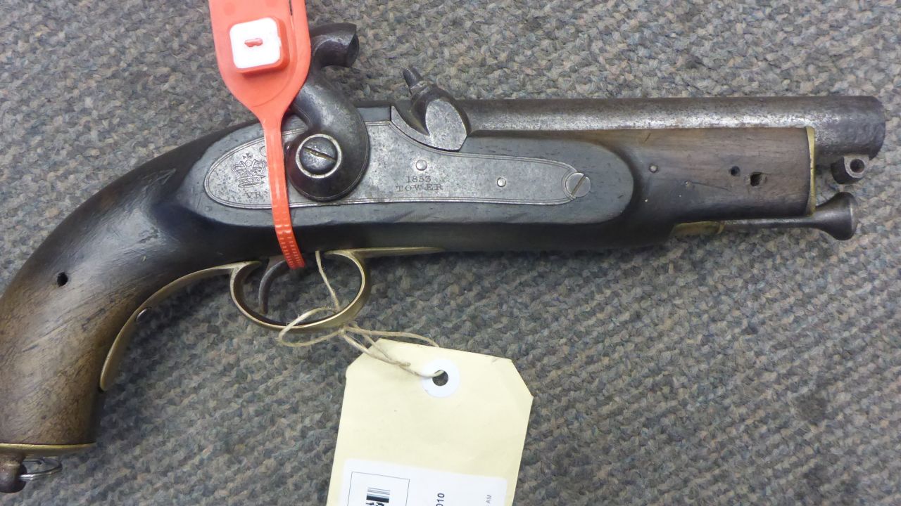 This Tower Enfield pistol was used by police in Australia before the introduction of black powder revolvers. It's been donated to a museum.