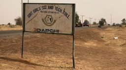 A sign for the Government Science and Technology College in Dapchi, Yobe State, Nigeria.