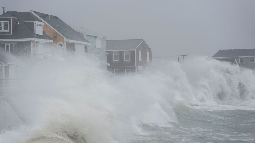 Coastal areas in New England are bracing for the high tide that is scheduled to be at it's highest as seen in Scituate, Massachusetts before receding to lower tide until night fall on March 2, 2018. 
High winds, rain and flooding is taking place in Scituate and the surrounding coastal areas of Massachusetts as a storm known as a 'bomb cyclone' makes it way past the East Coast.  / AFP PHOTO / RYAN MCBRIDE        (Photo credit should read RYAN MCBRIDE/AFP/Getty Images)