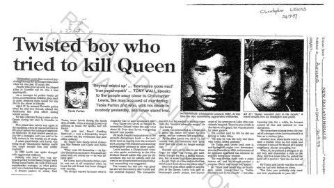 New Zealand press reports, included in a secret file kept by the country's intelligence services on would-be royal assassin Christopher Lewis.
