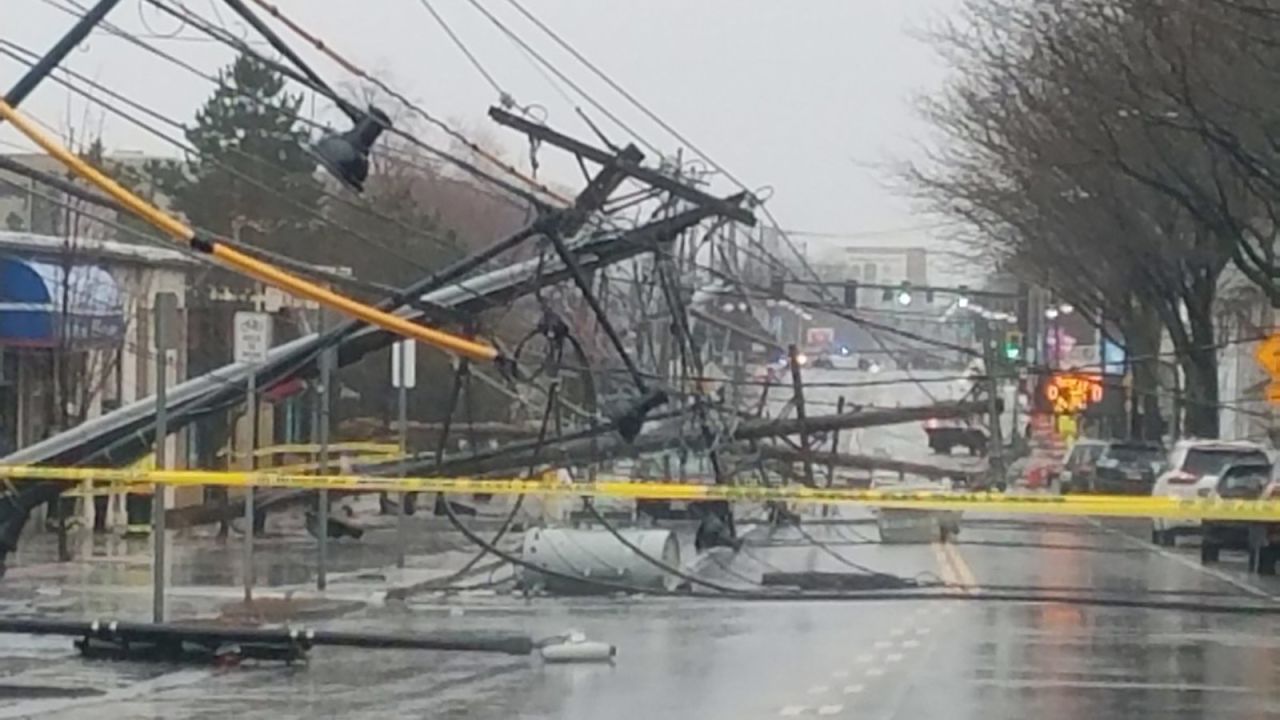 Telephone poles were downed in Watertown, Massachusetts, on March 2.