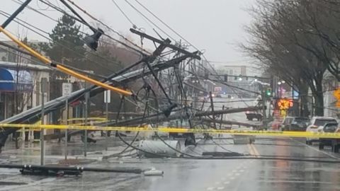 Telephone poles were downed in Watertown, Massachusetts, on March 2.