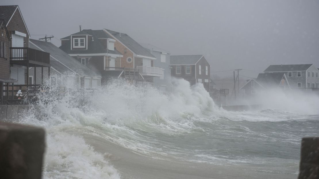 Scituate, Massachusetts, is engulfed as a "bomb cyclone" hits the US east coast on March 2, 2018.