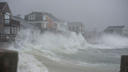 Coastal areas in New England are bracing for the high tide that is scheduled to be at it's highest as seen in Scituate, Massachusetts before receding to lower tide until night fall on March 2, 2018. High winds, rain and flooding is taking place in Scituate and the surrounding coastal areas of Massachusetts as a storm known as a 'bomb cyclone' makes it way past the East Coast.  / AFP PHOTO / RYAN MCBRIDE        (Photo credit should read RYAN MCBRIDE/AFP/Getty Images)