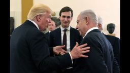 JERUSALEM, ISRAEL - MAY 22:  (ISRAEL OUT) In this handout photo provided by the Israel Government Press Office (GPO), US President Donald J Trump (L) and White House senior adviser Jared Kushner meet with Israel Prime Minister Benjamin Netanyahu (R) at the King David Hotel May 22, 2017 in Jerusalem, Israel. Trump arrived for a 28-hour visit to Israel and the Palestinian Authority areas on his first foreign trip since taking office in January.  (Photo by Kobi Gideon/GPO via Getty Images)