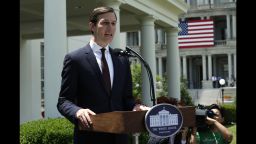Senior Advisor to the President Jared Kushner makes a statement from at the White House after being interviewed by the Senate Intelligence Committee in Washington on July 24, 2017. / AFP PHOTO / YURI GRIPAS        (Photo credit should read YURI GRIPAS/AFP/Getty Images)