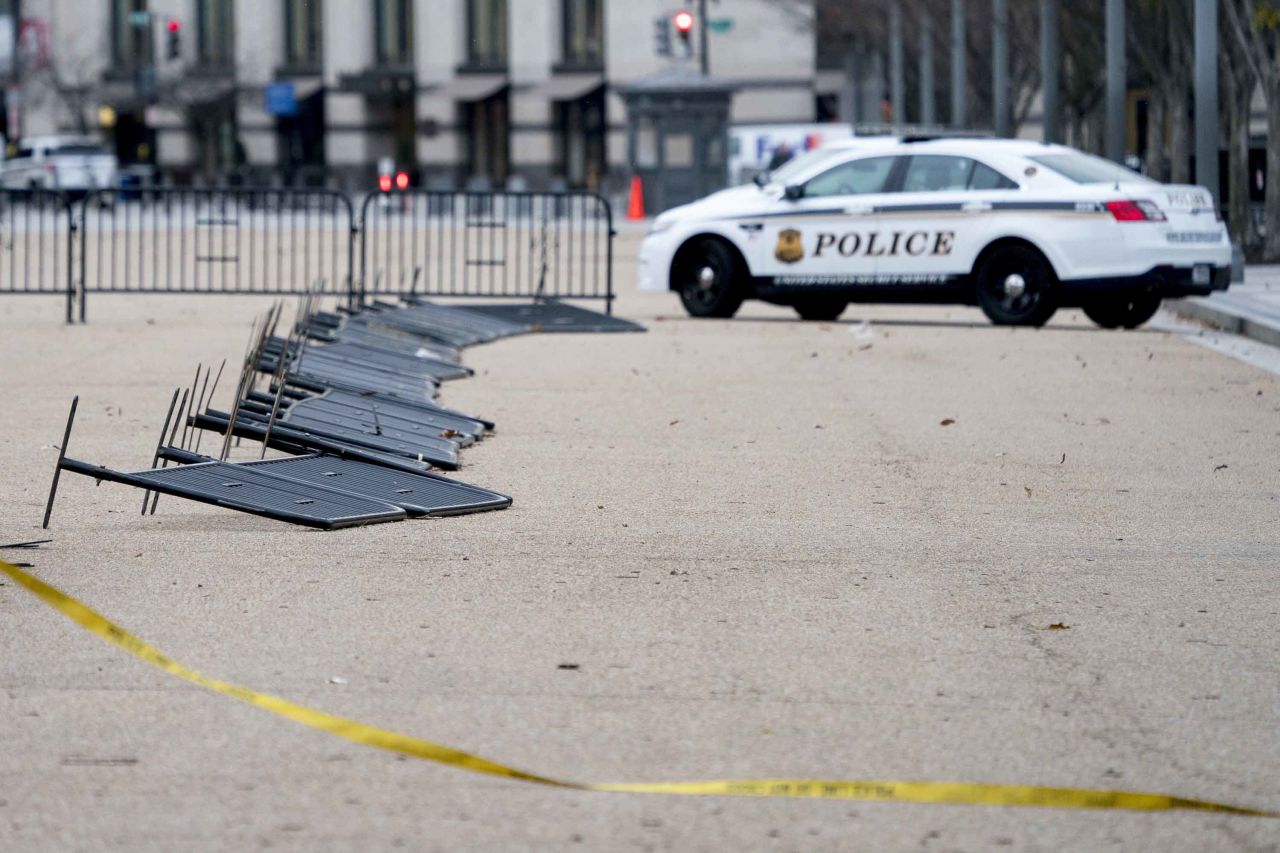 High winds down barricades outside the White House on March 2.