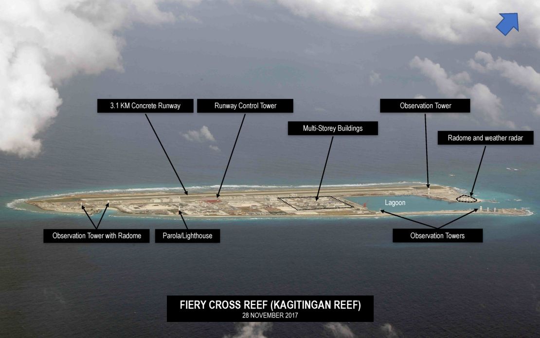 This aerial photograph of Fiery Cross reef obtained by the Philippine Inquirer and taken on November 28, 2017.