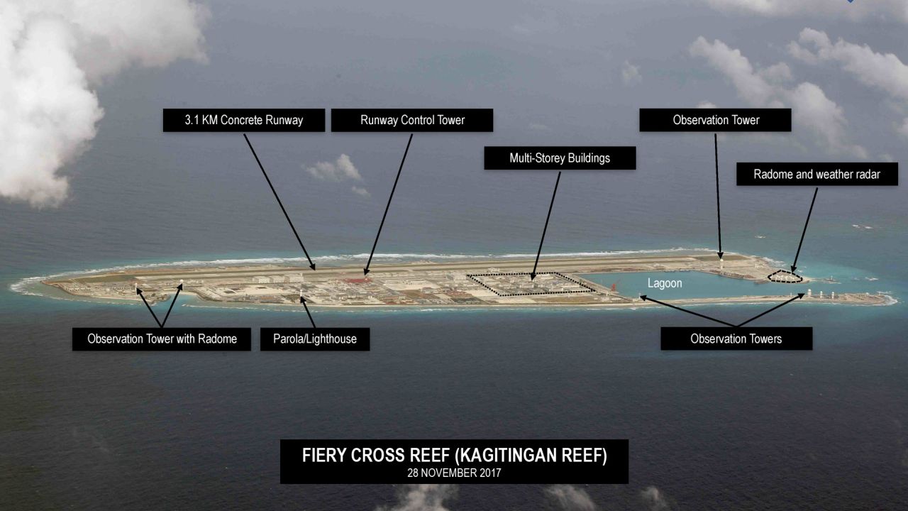 This aerial photograph of Fiery Cross reef obtained by the Philippine Inquirer and taken on November 28, 2017.