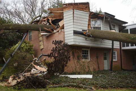 A large tree pierces a house in the Washington suburb of Kensington, Maryland, on March 2.