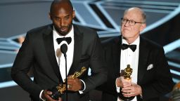 HOLLYWOOD, CA - MARCH 04:  Filmmakers Kobe Bryant (L) and Glen Keane accept Best Animated Short Film for 'Dear Basketball' onstage during the 90th Annual Academy Awards at the Dolby Theatre at Hollywood & Highland Center on March 4, 2018 in Hollywood, California.  (Photo by Kevin Winter/Getty Images)