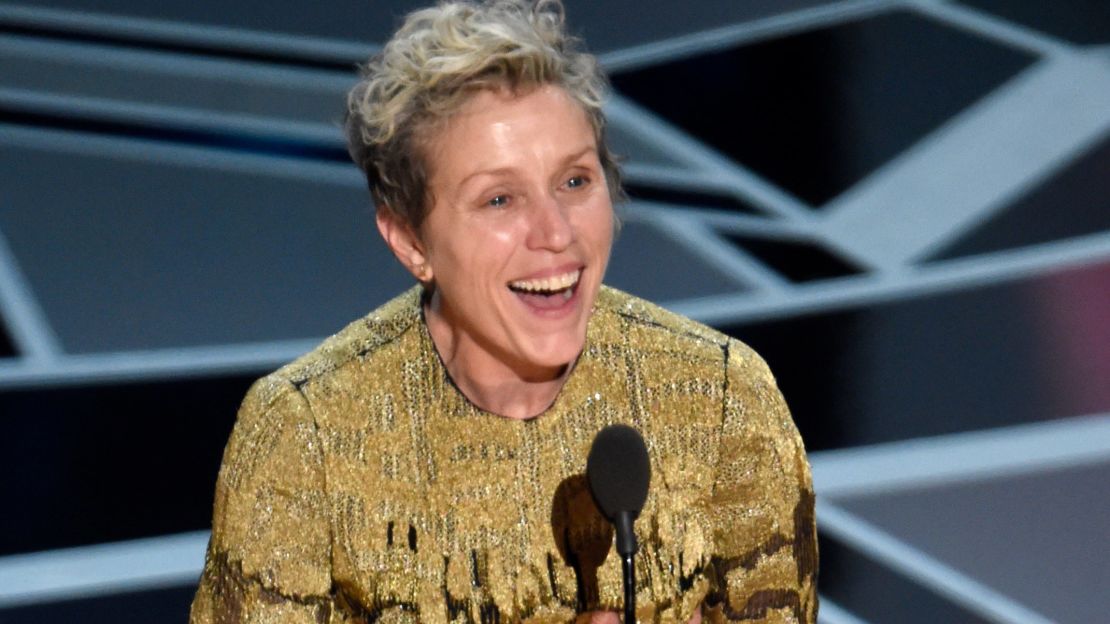Frances McDormand accepts the award for best performance by an actress in a leading role for "Three Billboards Outside Ebbing, Missouri" at the Oscars on Sunday, March 4, 2018, at the Dolby Theatre in Los Angeles.