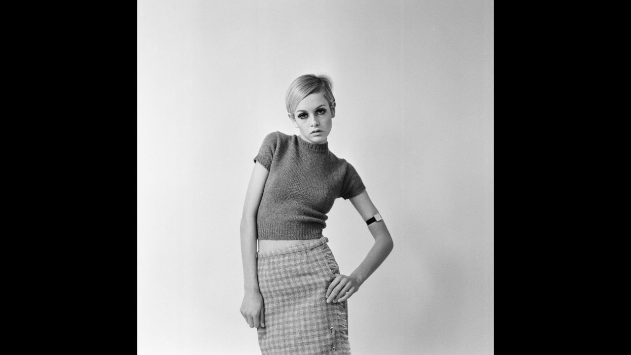 Lesley Lawson, known as Twiggy, in 1966. She was famous for her lean body type, which became a popular image in fashion magazines during that time..