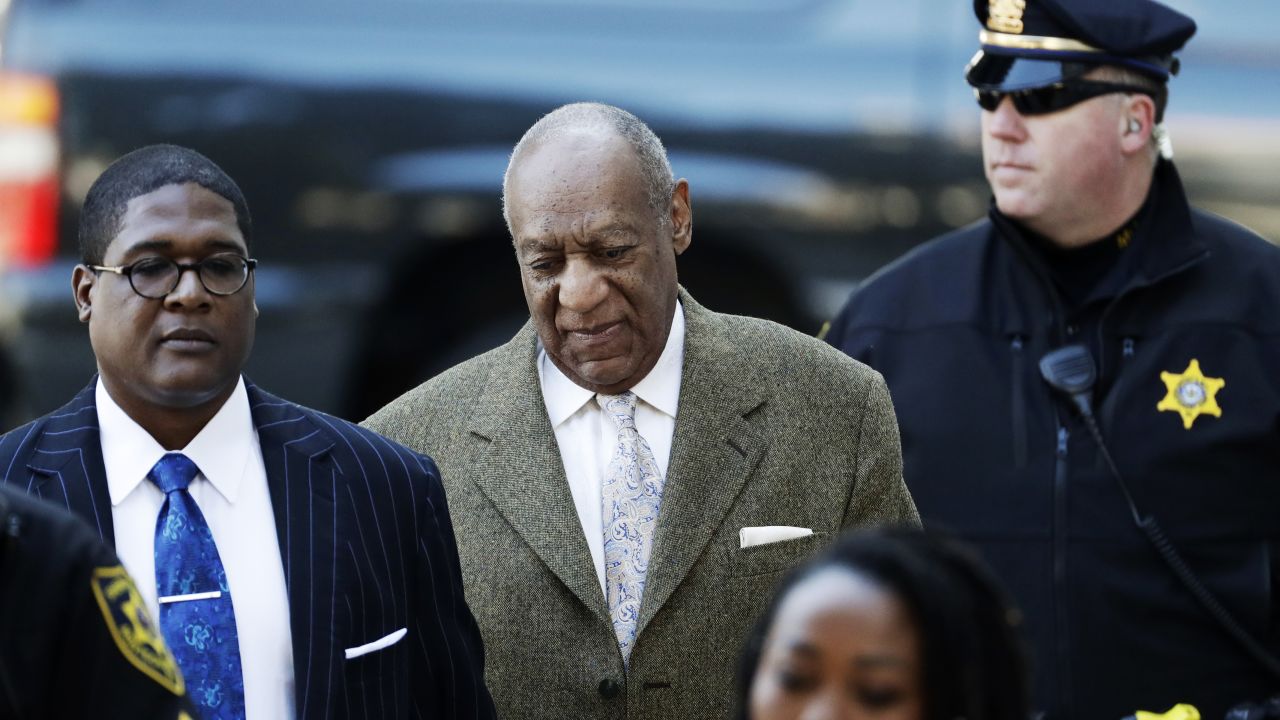 Bill Cosby, center, arrives for a pretrial hearing in his sexual assault case at the Montgomery County Courthouse, Monday, March 5, 2018, in Norristown, Pa.