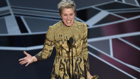 Frances McDormand accepts the award for best performance by an actress in a leading role for "Three Billboards Outside Ebbing, Missouri" at the Oscars on Sunday, March 4, 2018, at the Dolby Theatre in Los Angeles. (Photo by Chris Pizzello/Invision/AP)