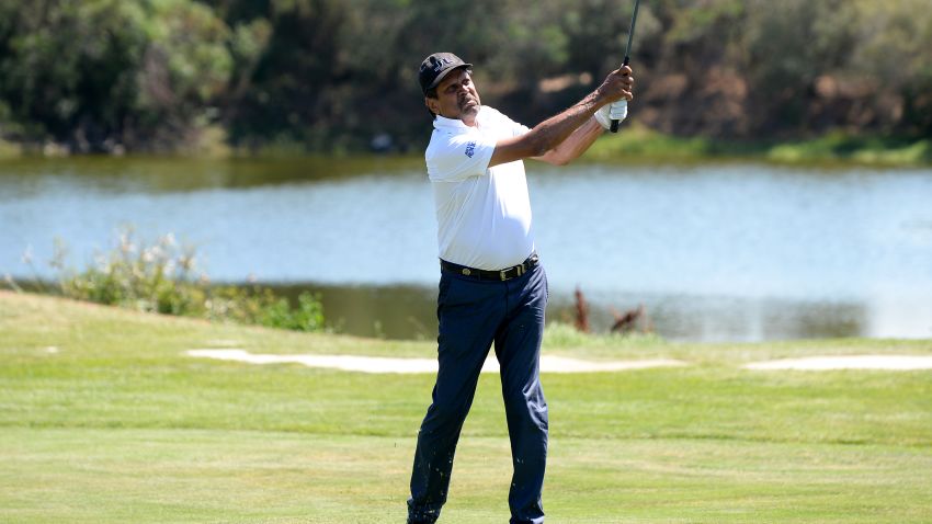 OLBIA, SARDINIA - JUNE 27:  Ex-Cricketer Kapil Dev hits a shot during The Costa Smeralda Invitational Golf Tournament at Pevero Golf Club,  Costa Smeralda on June 27, 2015 in Olbia, Italy.  (Photo by Tony Marshall/Getty Images for ProSport)