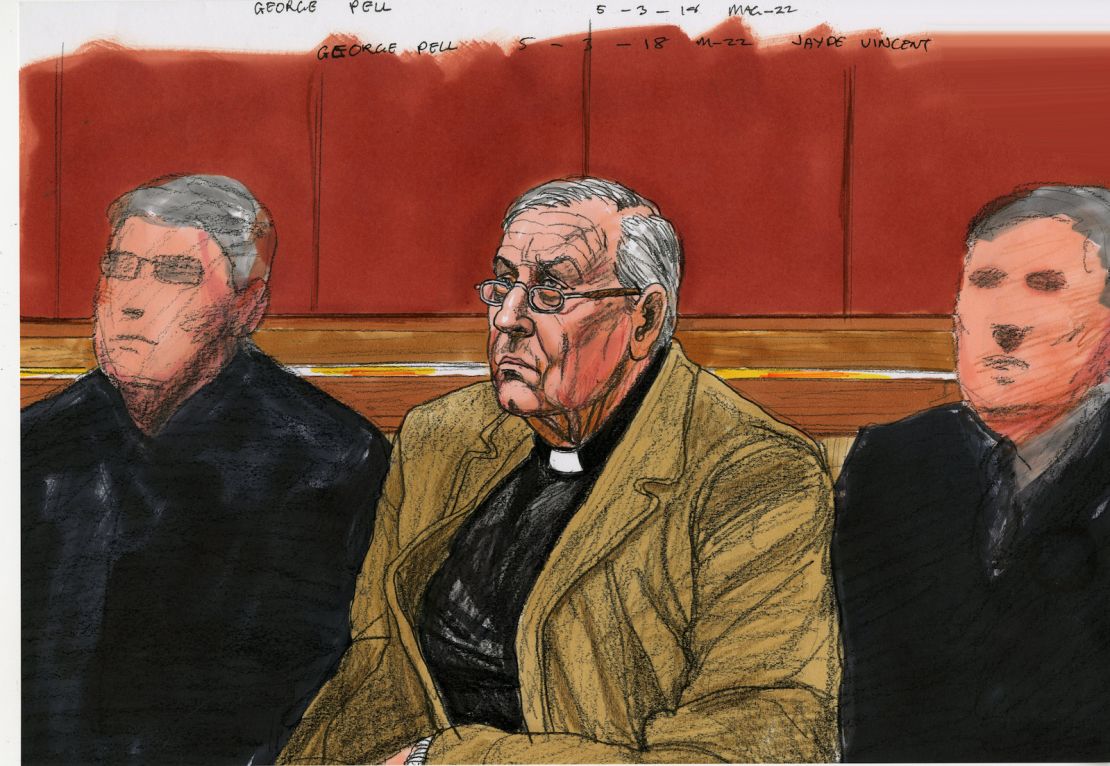 Cardinal George Pell as depicted in a Melboune court hearing, Monday, March 5. 