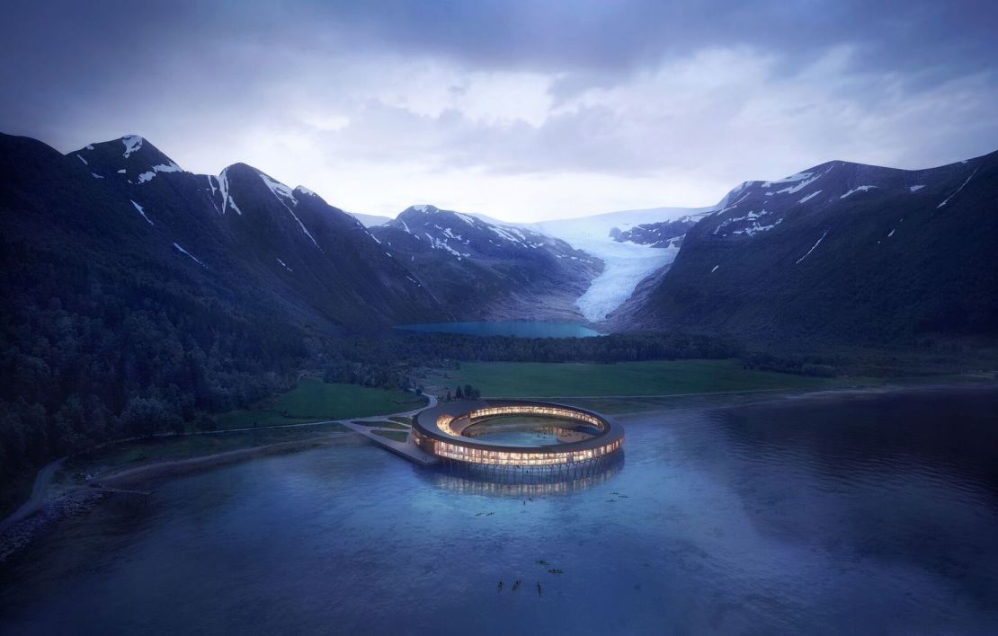 The famous Svartisen glacier, in the distance, is the second-largest on Norway's mainland. The Svart hotel will be located on its doorstep. It hopes to be the world's first energy-positive hotel when it opens in 2021. 