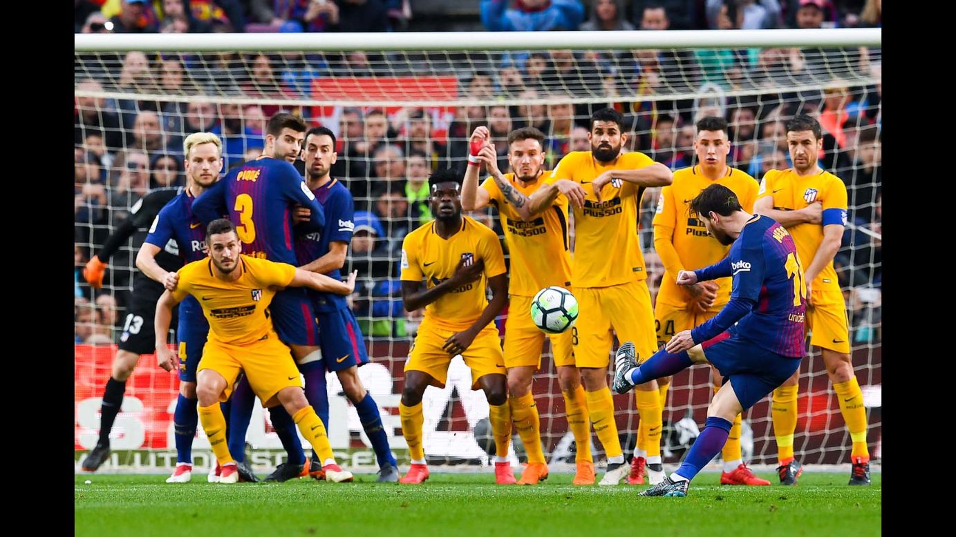 Barcelona star Lionel Messi curves a free kick around a wall to score the only goal in a Spanish league match against Atletico Madrid on Sunday, March 4. It was <a href="http://bleacherreport.com/articles/2762594-lionel-messis-600th-goal-lifts-barcelona-to-1-0-la-liga-win-vs-atletico-madrid" target="_blank" target="_blank">Messi's 600th goal</a> for club and country.