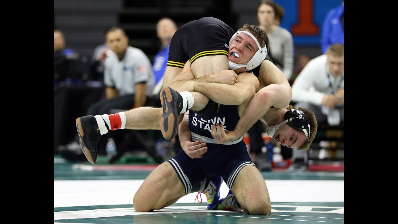 Penn State's Zain Retherford holds Iowa's Brandon Sorensen during the Big Ten Wrestling Championships on Sunday, March 4. Retherford won his third straight conference title in the 149-pound weight class, and he'll soon be aiming for his third straight national title.