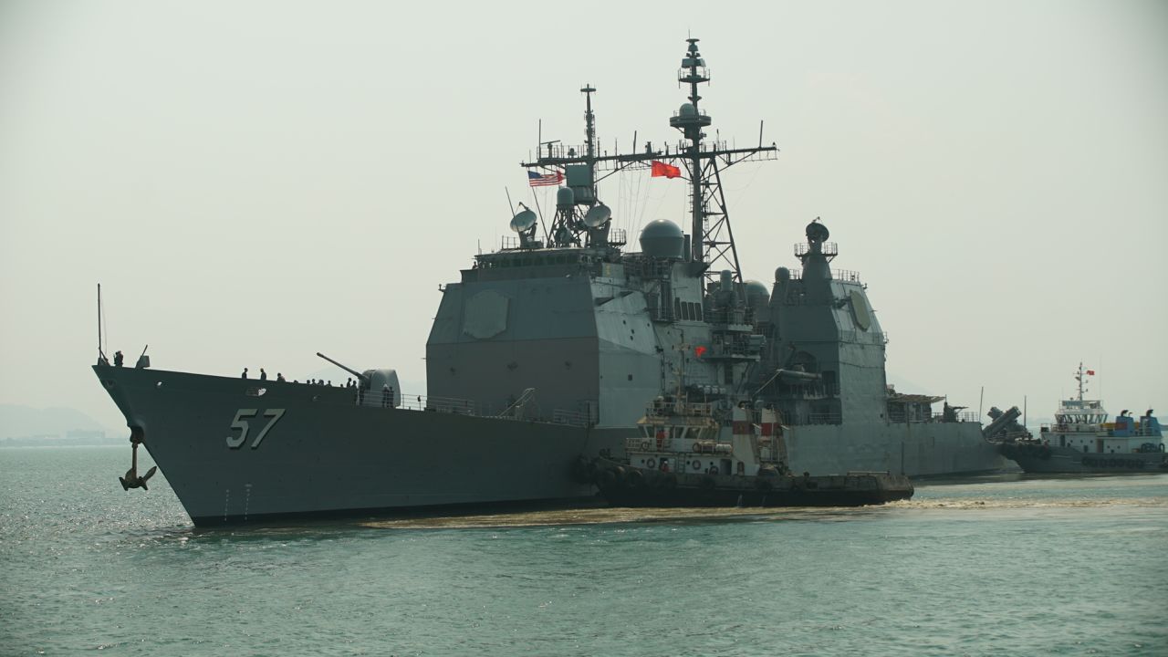 The USS Mitscher is seen off the Vietnamese coast Monday.
